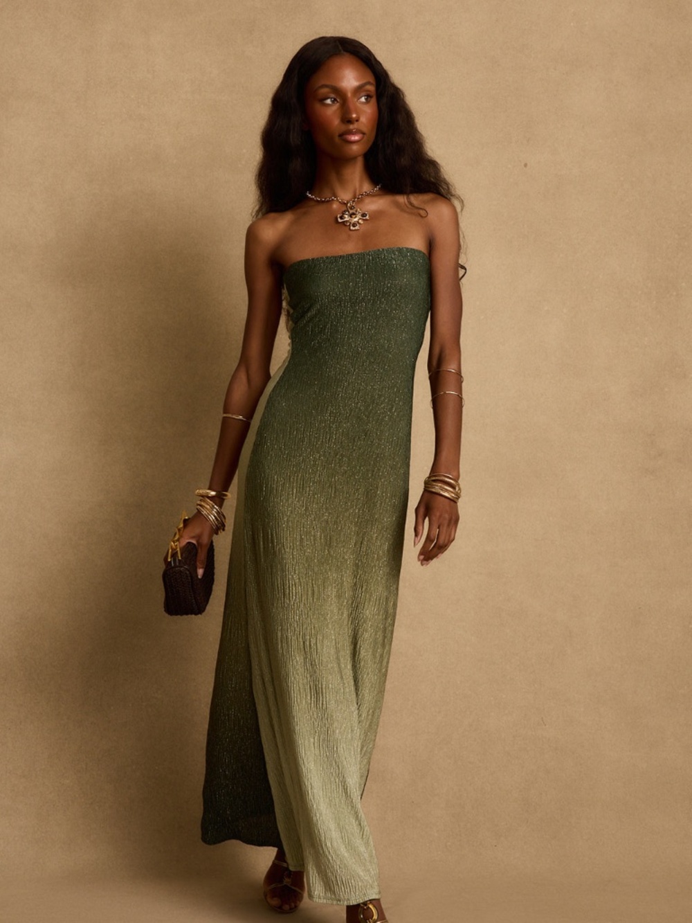 12th Tribe Brianna Sage Ombre Strapless Maxi Dress Size SS